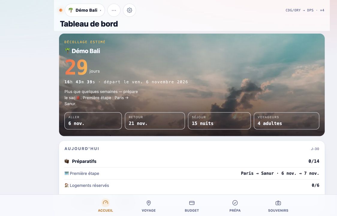 Machine à vacances, application de voyage